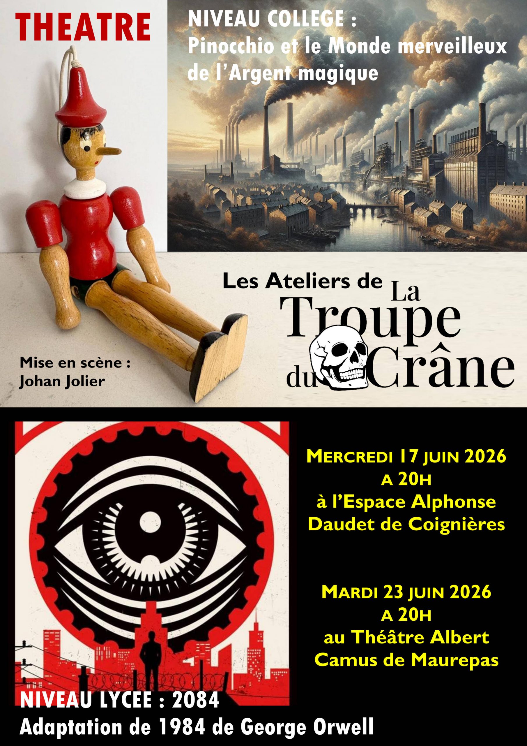 affiche spectacle ateliers troupe du crâne juin 2026